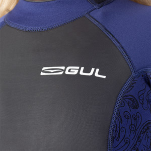 2025 Gul Womens Response 3/2mm Back Zip Shorty Wetsuit RE3318-C1 - Navy / Paisley